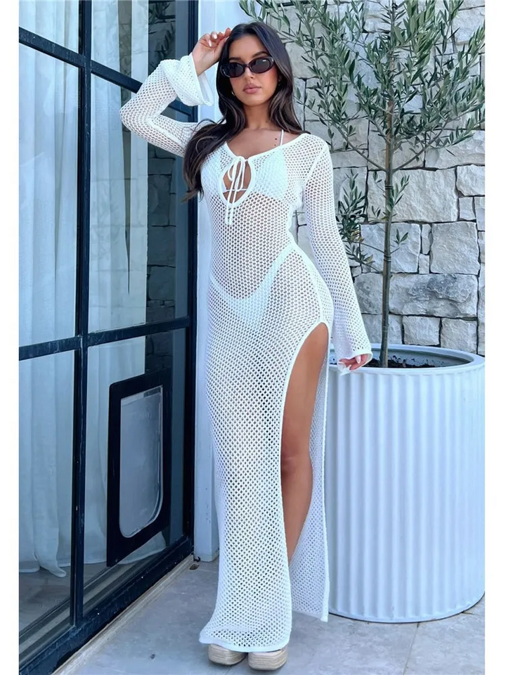 Seabreeze Hollow Knit Holiday Cover-Up Dress