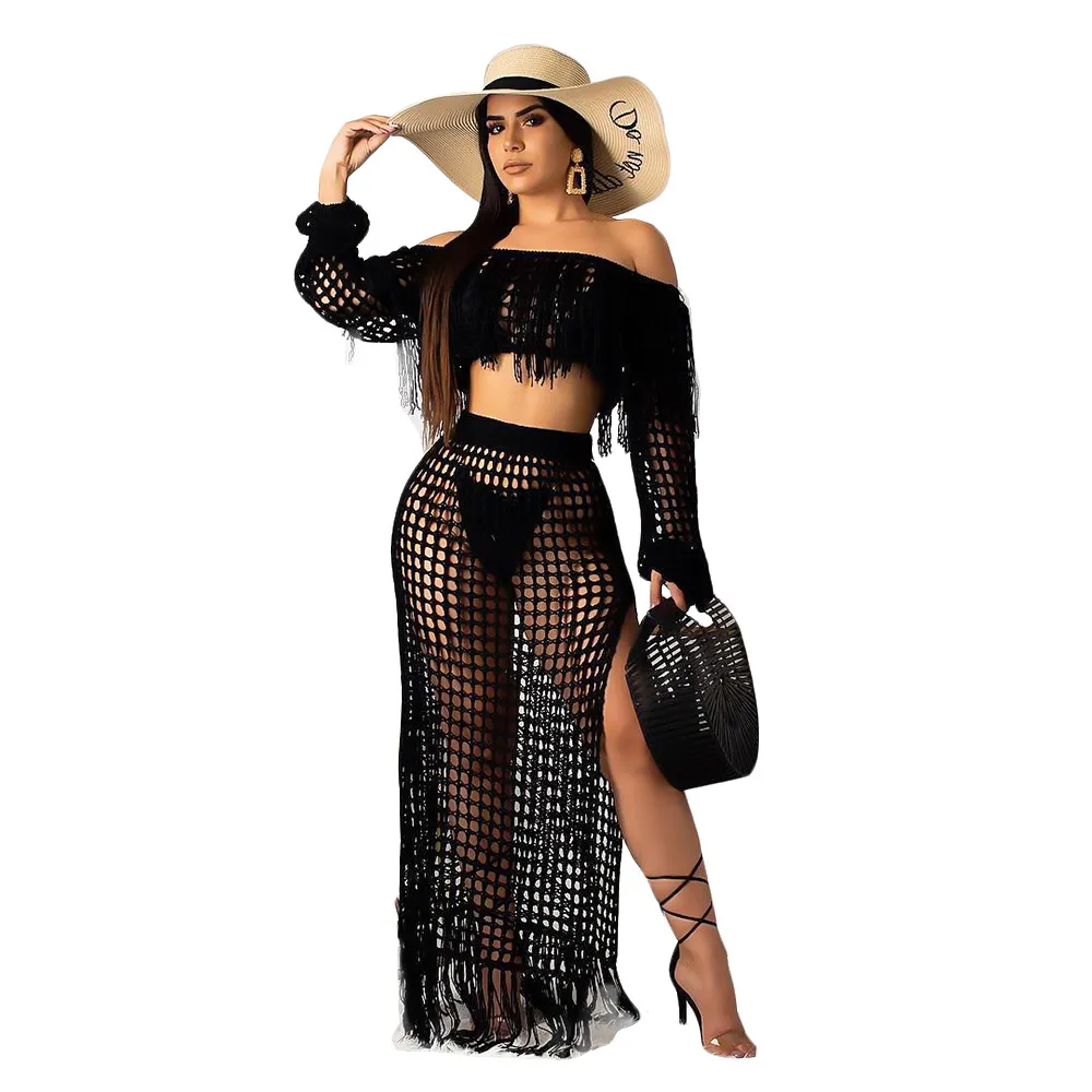 Summer Drift Tassel Knit Two-Piece Beach Cover-Up Set