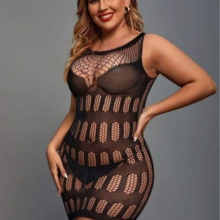 Plus Size Open-Top Sheer Jacquard Hollow-Out Lingerie