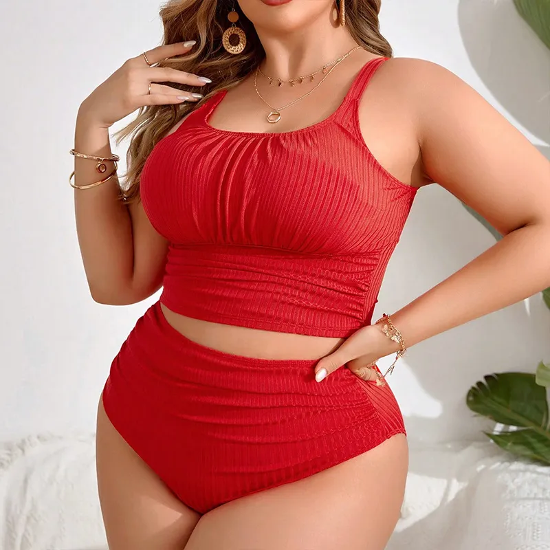 Women Fashion Sexy Plus Size Sling High Waist Swimwear Set