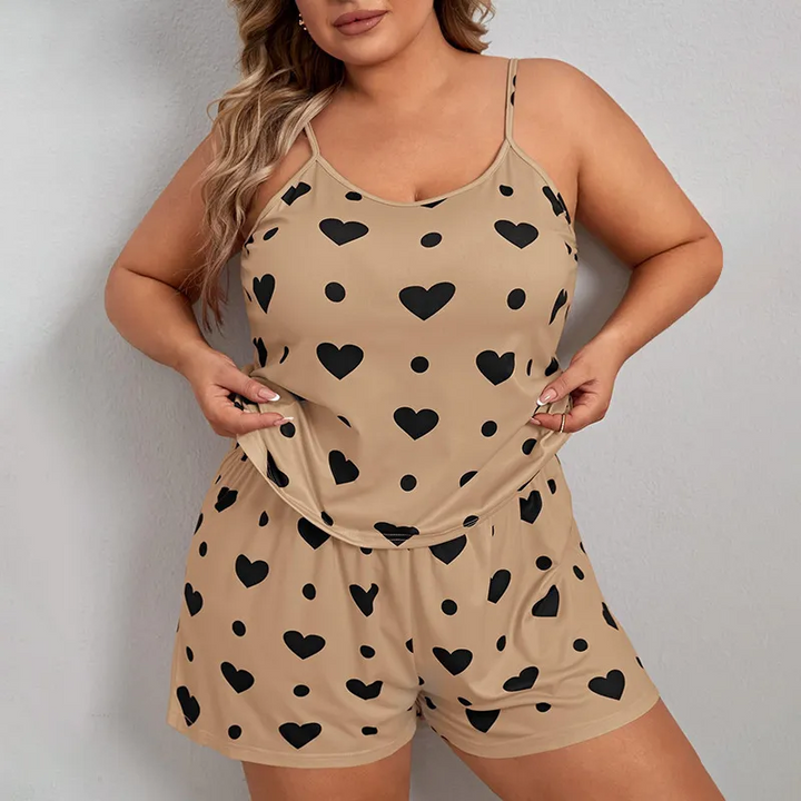 Plus Size Heart Print Two-Piece Pajama Set