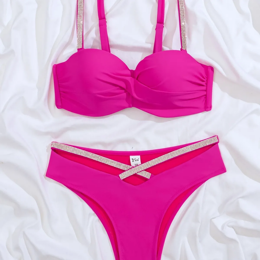 Cross-Strap Diamond Accent Underwire Swimsuit Set