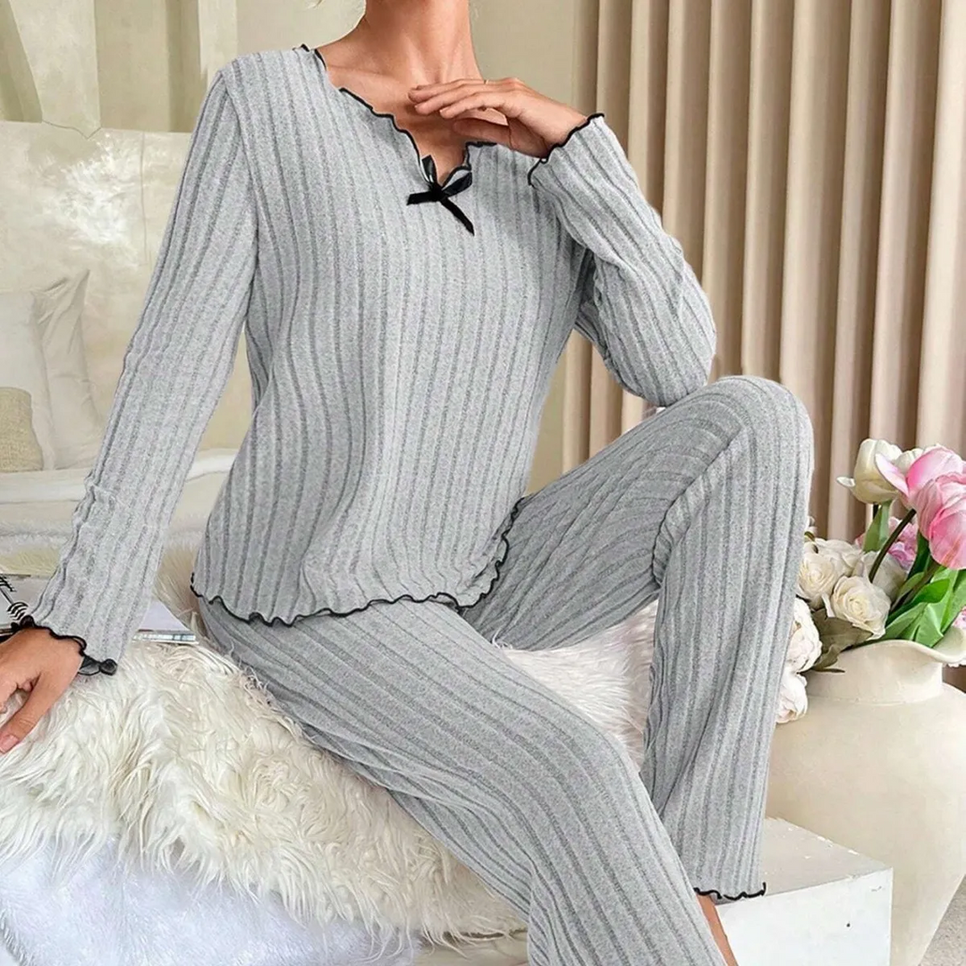 Casual Solid Color Ruffle Trim Loungewear Set