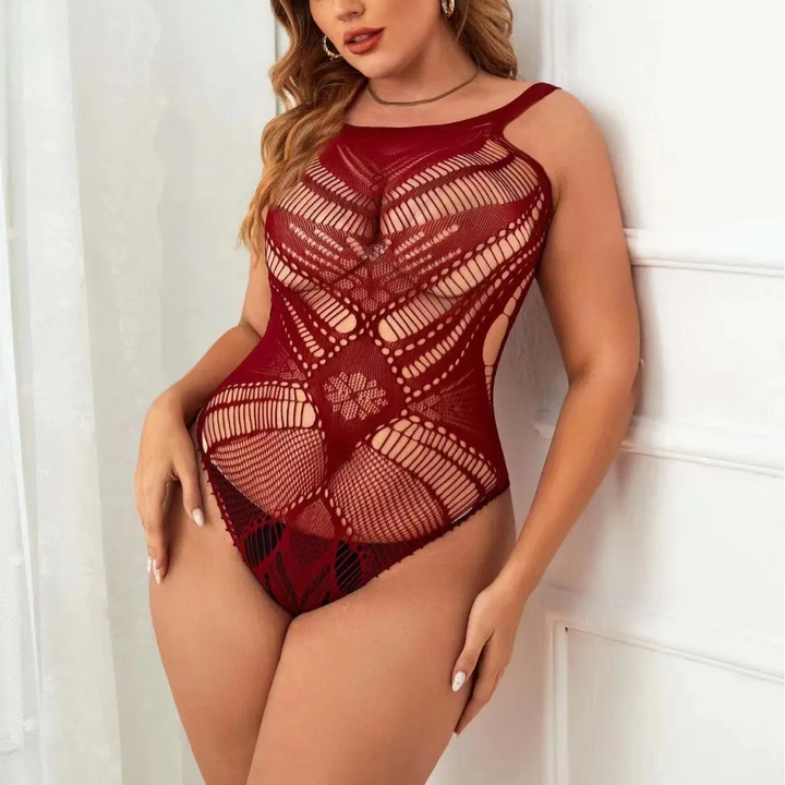 Plus Size Jacquard Sheer Tight Bodysuit