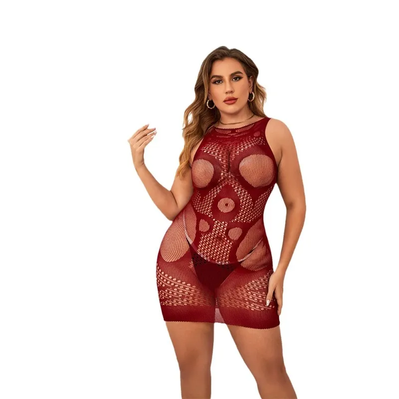 Plus Size Jacquard Hollow Sheer Lingerie