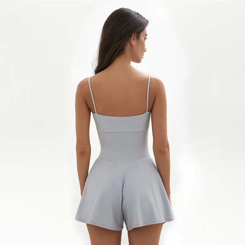Wide-Leg A-Line Fitness Romper with Suspenders