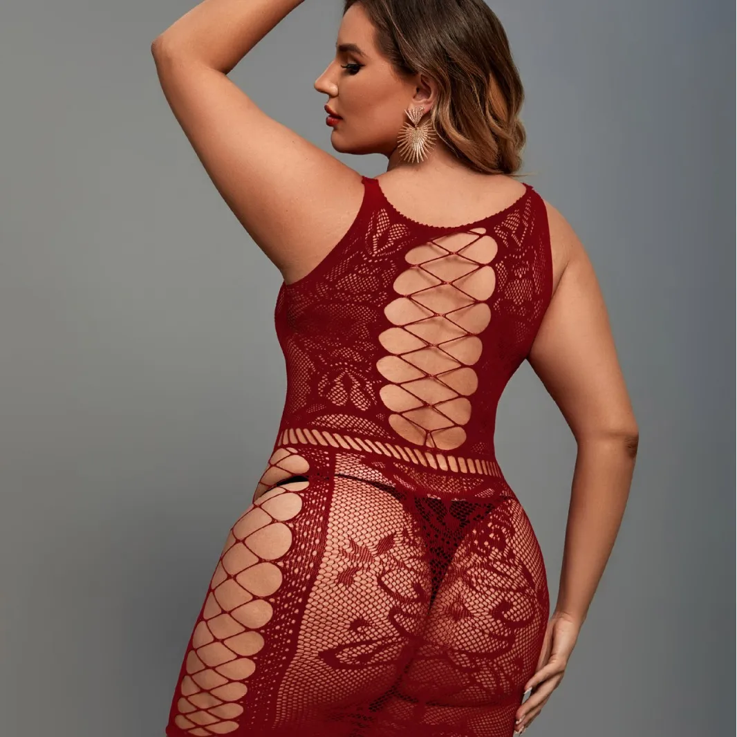 Plus Size Hollow-Out Sheer Tight Lingerie