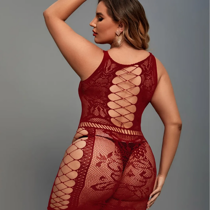 Plus Size Hollow-Out Sheer Tight Lingerie