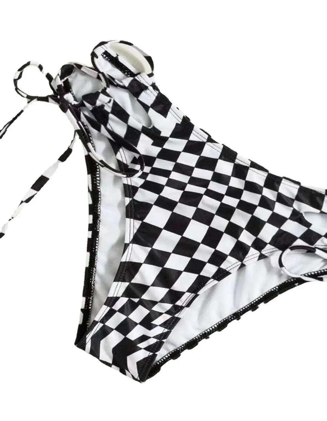 Women Fashion Sexy Black White Plaid Bikini Swimsuit Three-Piece Set