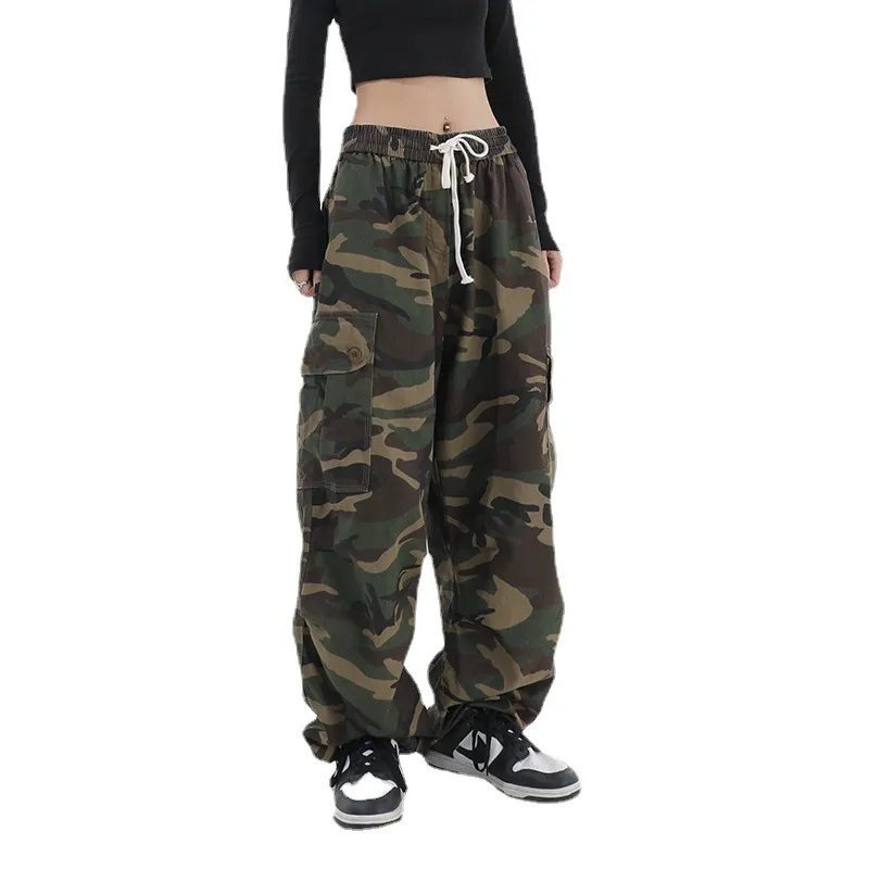 Camo Print Retro Style Multi Pocket Cargo Joggers