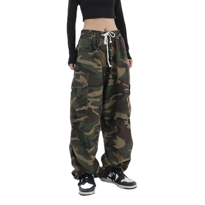 Camo Print Retro Style Multi Pocket Cargo Joggers