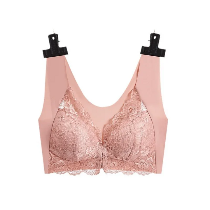 Plus Size Front Buckle Lace Wireless Bra