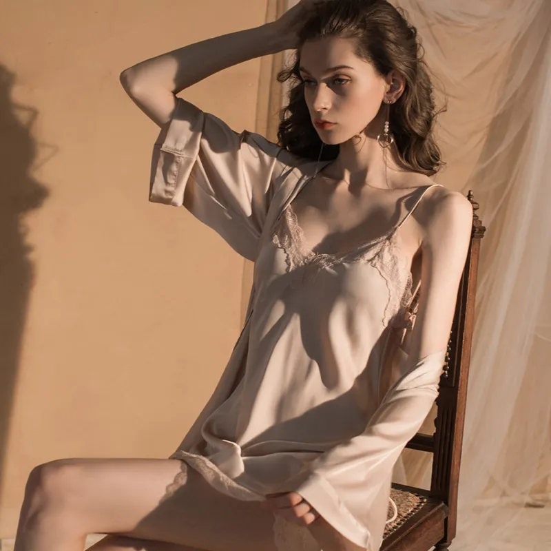 Silken Lace Nightdress & Robe Duo