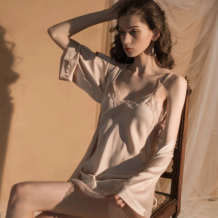 Silken Lace Nightdress & Robe Duo