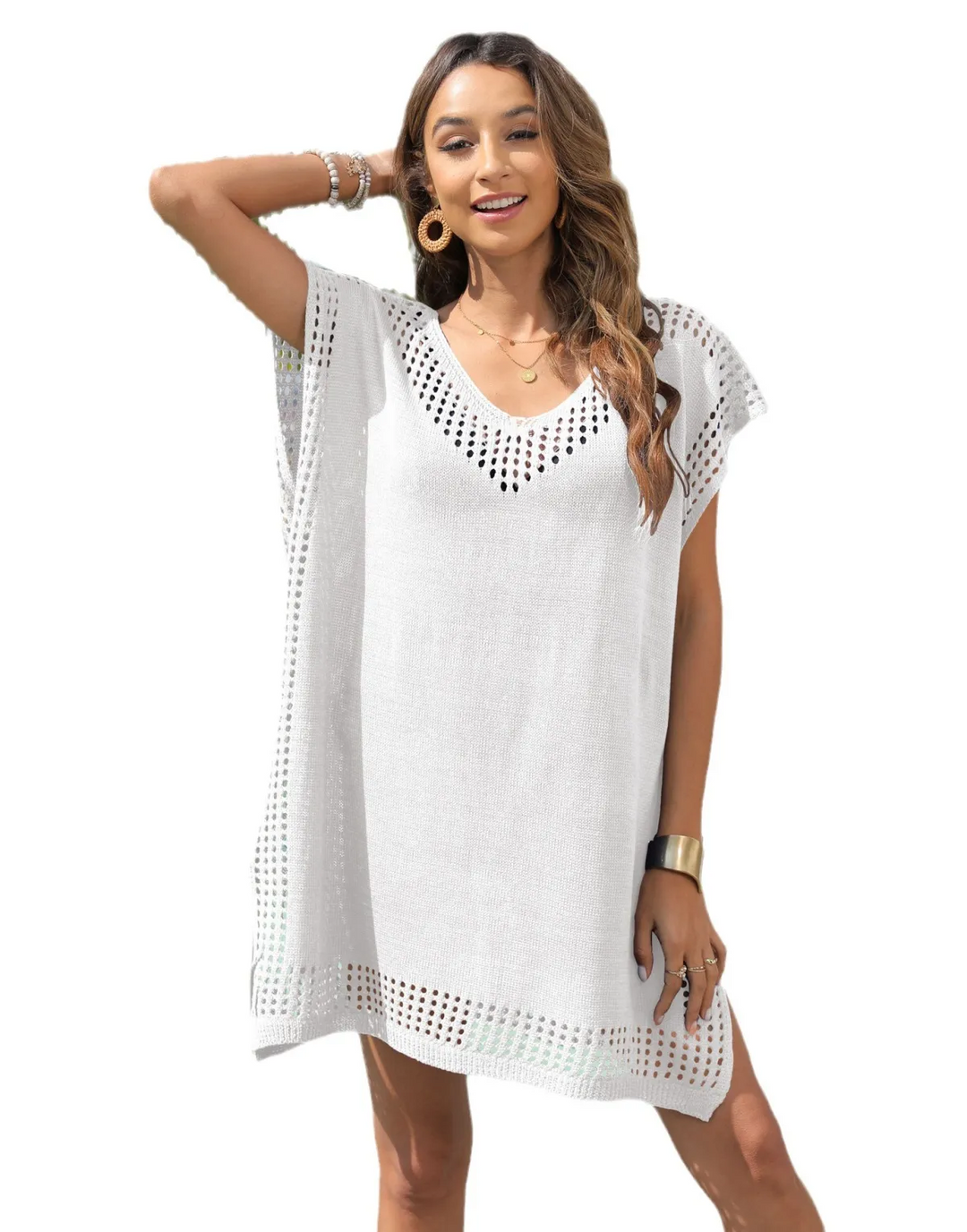 BreezeWeave V-Neck Knit Hollow Swimsuit Cover-Up