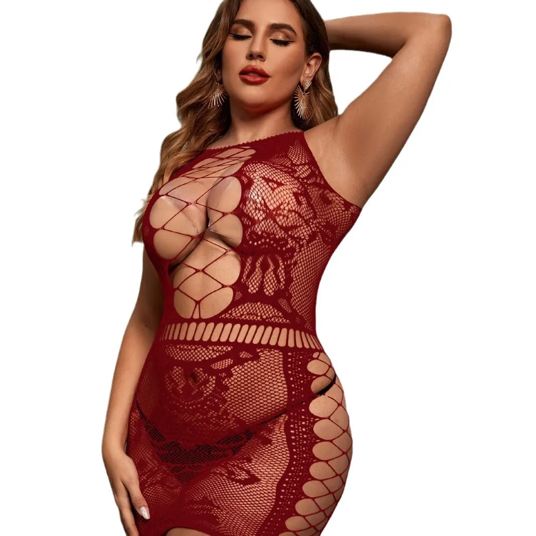 Plus Size Hollow-Out Sheer Tight Lingerie