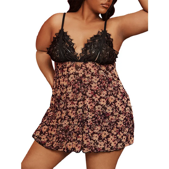 Plus Size Leopard Lace Patchwork Sleep Dress