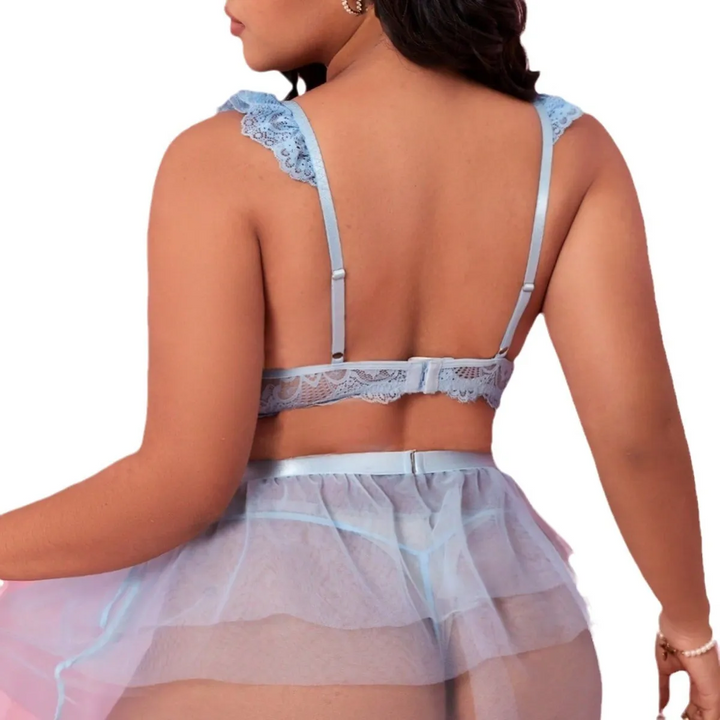 Plus Size Sheer Lace Mesh Lingerie Set
