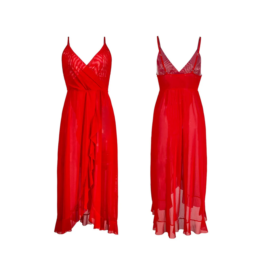 Deep V Mesh Strap Sleepwear Set