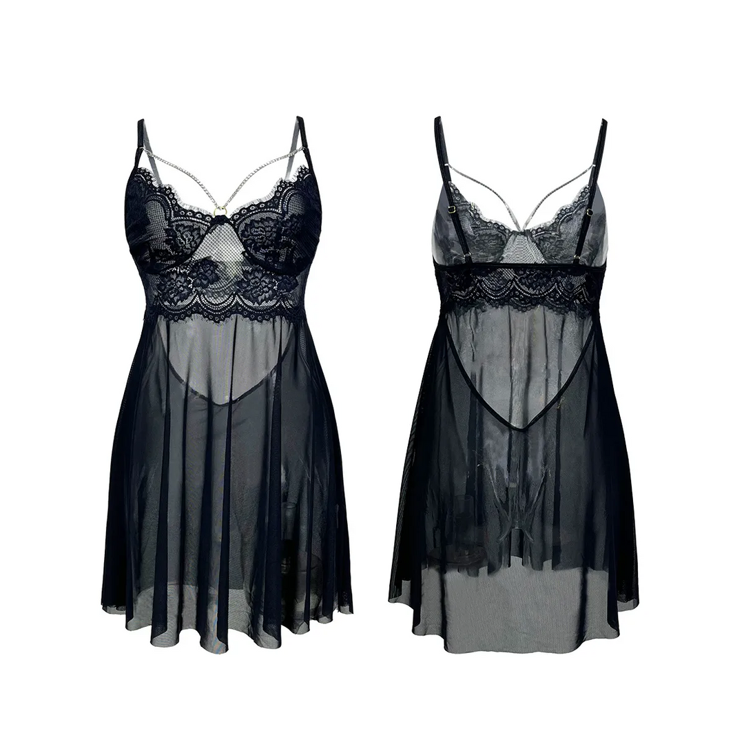 Sheer Lace Mesh Sling Pajama Set