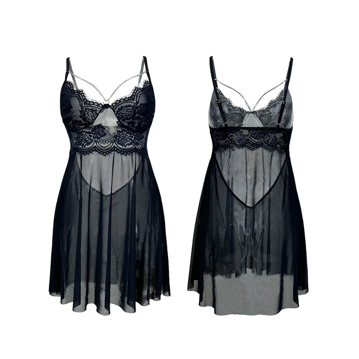 Sheer Lace Mesh Sling Pajama Set